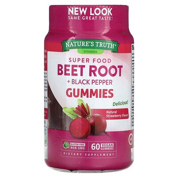 Nature's Truth, SupeFood 甜菜根 + 黑胡椒，天然草莓，60 粒全素軟糖