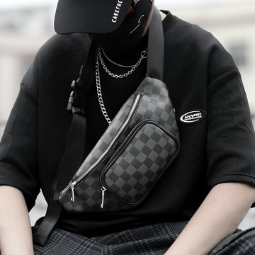 {快速出貨 TW} 多功能男性腰包 韓版休閒胸包 斜挎包包 時尚潮流男包 ins潮胸包 格子胸包  側背包 腰包