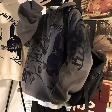 限時優惠 潮流塗鴉寬鬆連帽衛衣 秋冬季新款塗鴉寬鬆加絨連帽韓版學生潮流ins外套情侶衣服衛衣男