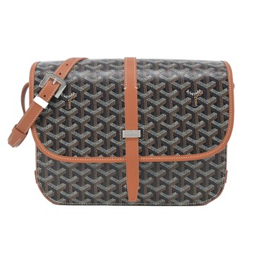 GOYARD BELVEDERE 荔枝紋翻蓋郵差斜背包-中/黑棕