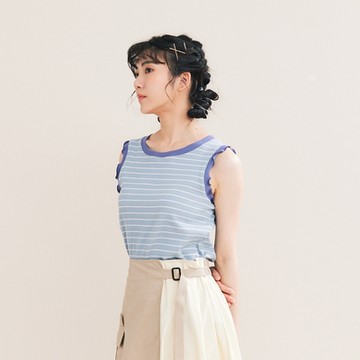 【Dailo】撞色木耳無袖背心 藍 黃