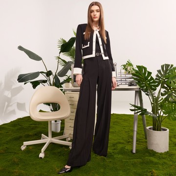 SO NICE【日本三醋酸系列】簡約雙褶造型透氣不易皺落地寬褲