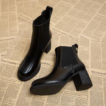 2024年秋冬新款瘦瘦靴高跟鞋女短靴春秋單靴粗跟爆款切爾西馬丁靴