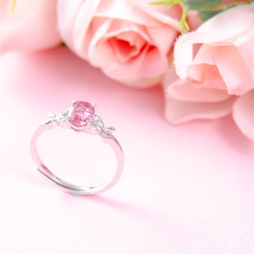 粉紅托帕石鋯石925純銀戒指