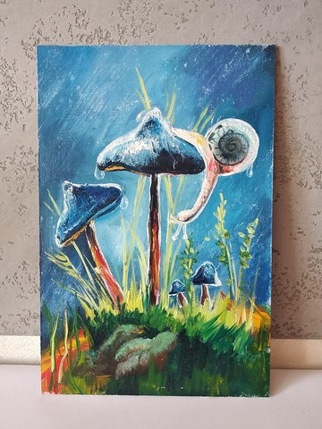 原創藝術。蝸牛畫。花卉畫。蝸牛藝術。