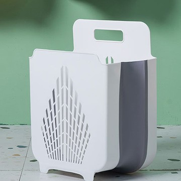 bebehome 多功能摺疊收納洗衣籃 附掛鈎 可壁掛 大容量  46.5 x 39 x 23 cm  淡雅白