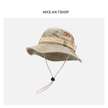 復古漁夫帽子男女日系水洗西部牛仔帽小眾趣味貼布戶外登山釣魚帽