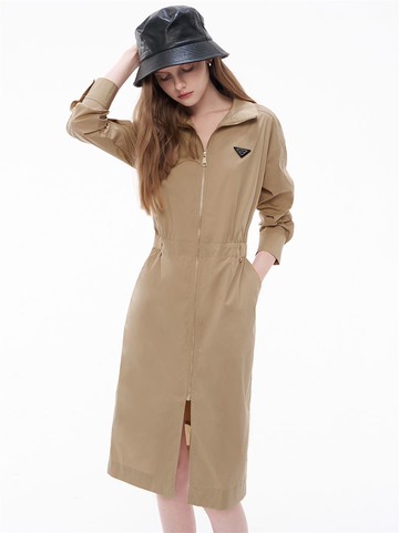 個性三角小皮標開衩2way風衣洋裝