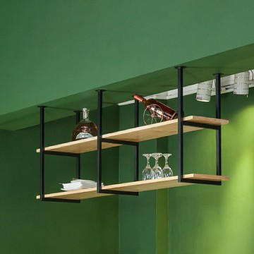 吧檯吊架 懸掛置物架 北歐鐵藝廚房客廳吊架置物架吧臺餐廳懸掛吊櫃一字隔板裝飾收納架『XY40467』