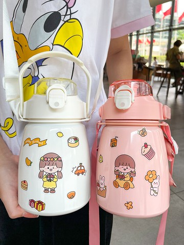 便攜大肚杯304不銹鋼保溫杯女大容量小學生可愛兒童帶吸管水杯子