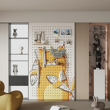 免運 開發票 日式 咖啡貓洞洞板置物架入戶玄關墻面裝飾客廳實木定制臥室展示收納架快速出貨