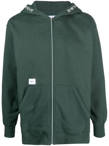 WTAPS - logo-patch zip-fastening hoodie - men - Cotton/Polyester - XL - Green