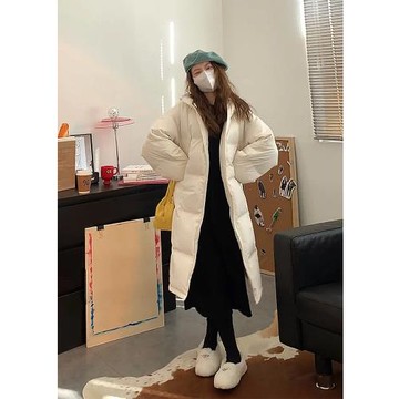 韓系白鴨絨中長款白色羽絨服女冬新款viiwen chic保暖連帽外套