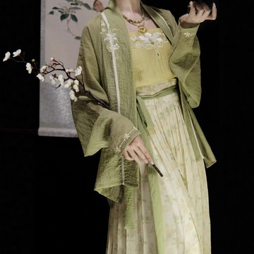 捌伍柒原創草茸茸宋制漢服女飛機袖百叠裙吊帶百褶裙改良日常春夏鑫弘-素時衣櫥