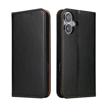 Fierre Shann 真皮紋 iPhone 16 錢包支架款 磁吸側掀 手工PU皮套