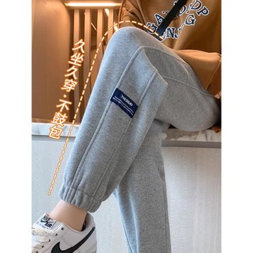 純棉運動褲女春秋款2025新款束腳衛褲加絨冬季小個子灰色休閑褲子