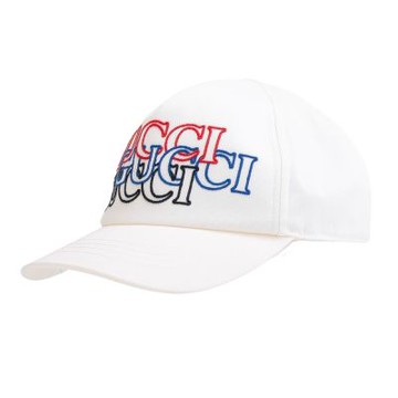 GUCCI 三色Logo刺繡棒球帽(白色)
