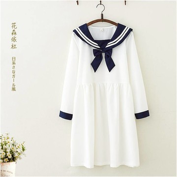 秋季海軍領jk水手服中長款長袖連衣裙初高中學生少女寬松韓版裙子