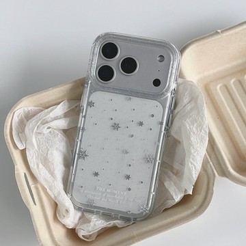 ins氛圍感銀色閃片雪花透閃簡約 適用iphone17promax手機殼16 15 14 13 保護套 蘋果保護殼