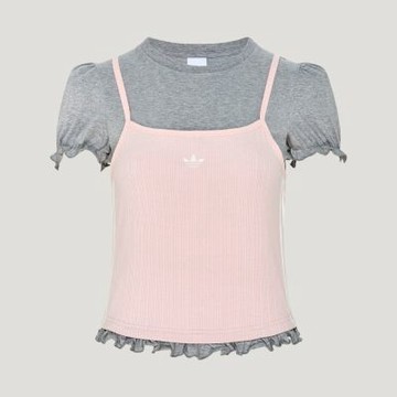 Adidas 愛迪達 Slim Tee LI5118 女 T恤 上衣 休閒短袖 泡泡袖 針織 粉紅 灰