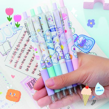 網紅牛奶兔按動式中性筆限定款速干水筆簽字筆按壓中性筆學生用創意可愛萌水筆高顏值少女心好看的筆閨蜜筆