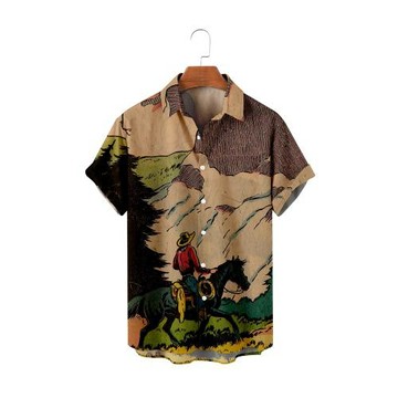 Summer Point Collar Slim Fit Digital Print Shirt修身印花襯衣