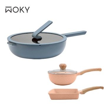 【WOKY 沃廚】Ticera系列哈哈鍋2.0 不沾深煎鍋28CM+玉子燒雙鍋組(3件組)