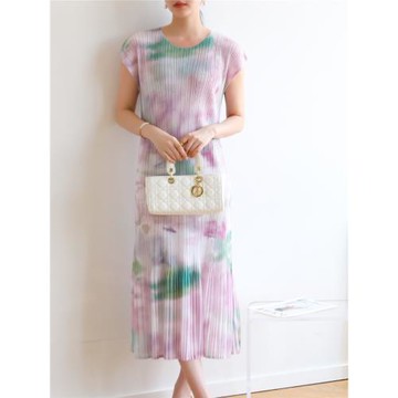 時尚褶皺清新甜美連衣裙春夏新款大碼胖mm顯瘦氣質印花飄逸長裙潮