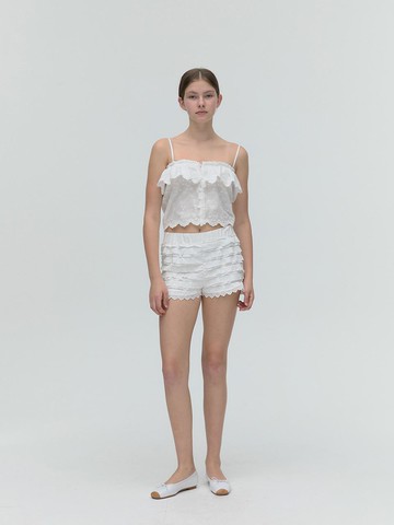 Lace Button Sleeveless Top - White