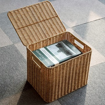 編織收納箱大號家用 有蓋衣物整理箱仿藤編玩具收納筐歐式