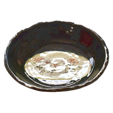 Minoya 美濃燒 雙兔織部圓缽 日本產陶瓷  XL12125-18  1個