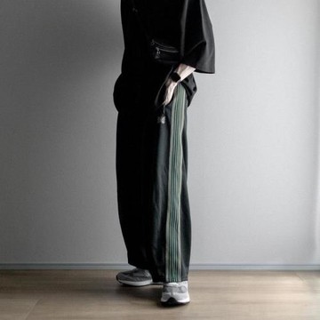 Needles蝴蝶刺繡褲子小眾潮牌街頭嘻哈運動休閑寬版闊腿直筒長褲