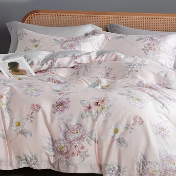 貝淇小舖 60支純天絲全鋪棉床包兩用被四件組  被子 + 床墊套 + 枕套組  雙人  夢妍 粉色