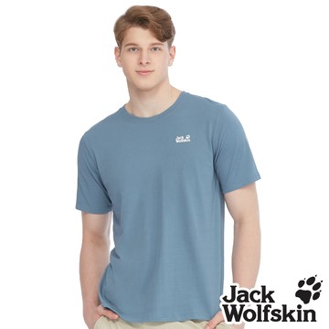 【Jack wolfskin 飛狼】男 涼感棉 圓領短袖排汗衣 LOGO圖騰印花 『湖藍』
