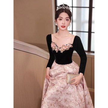 黑色晚禮服女2025新款名媛輕奢小眾高端氣質主持人絕美高級感長裙