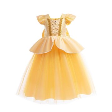 cosplay 演出美女與野獸貝兒公主裙 中小女童禮服網紗蓬蓬裙