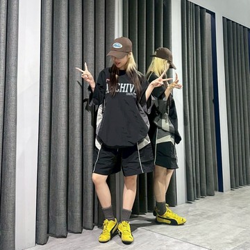 【MasCool】 ARCHIVE運動風拼接套裝 運動風短袖 運動風短褲 運動套裝 休閒套裝 素T 短T 短袖 短褲