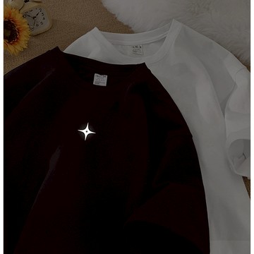 🔥現貨 反光工藝！重磅純棉短袖 設計感流行衣服 男女同款百搭T恤 簡約夏裝 短袖上衣女 日常穿搭必備基礎款t恤 發光短袖