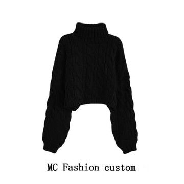 品牌折扣高領套頭短款麻花毛衣女秋冬新款慵懶風寬松加厚針織外穿