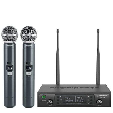 Wireless Microphone System, Phenyx Pro Dual Wireless Mics, w  Handheld Dynamic Microphones, 2x100 Adjustable UHF Channels, Auto Scan, 328ft Range, M