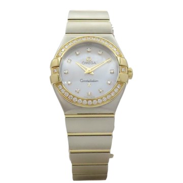 OMEGA 歐米茄 白色錶盤 18K黃金 不鏽鋼 鑽框 Constellation 腕錶 【二手名牌BRAND OFF】