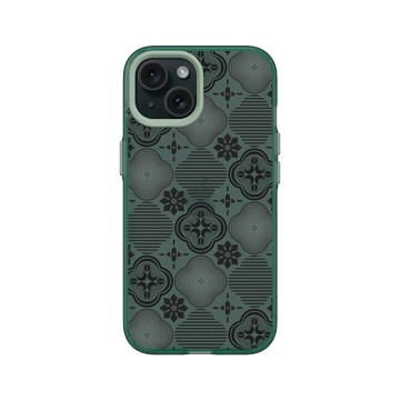 iPhone 15 Clear 憂墨綠 - 老屋顏 Old House Face - 壓花玻璃-黑色海棠