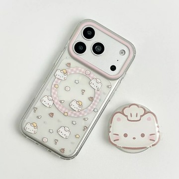 日系簡約 甜美少女  甜品下午茶 KT貓 iPhone 17 16 15 Pro max 手機殼 紅格磁吸 防摔保護凱蒂
