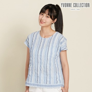 YVONNE 以旺傢飾 皺皺條短袖上衣-浮水藍