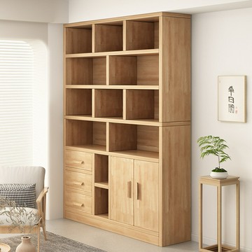 免運 開立發票 實木書柜帶門落地儲物柜家用組合客廳收納置物架兒童書架展示柜子 快速出貨