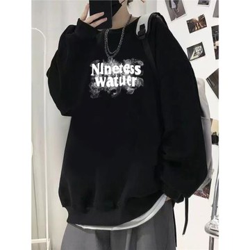 冬裝純棉圓領加絨衛衣黑色男生潮牌ins寬松保暖內搭上衣無帽外套