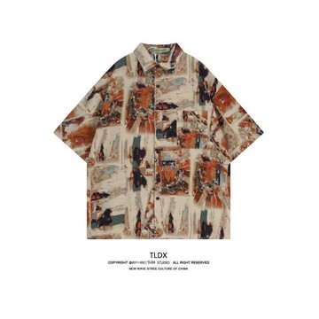 TLDX巴洛克古著vintage花襯衫男女夏季夏威夷度假風寬松短袖襯衣
