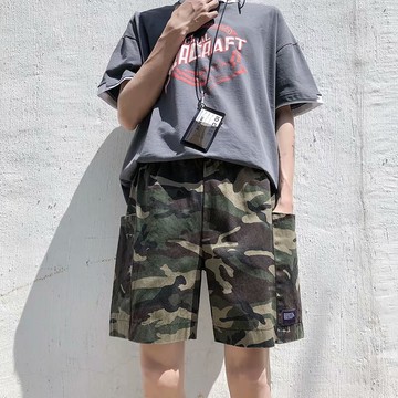 迷彩工短男松夏季ins港版潮流直筒中潮牌休五分