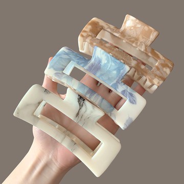 新中式高級醋痠鯊魚髮夾甜美方形水墨氣質後腦勺抓夾頭飾盤髮髮卡7KUOGT01