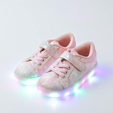 韓國 OZKIZ - (LED)夢幻亮片魔鬼氈運動鞋-粉